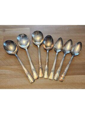 7- Vintage WMA Rogers Silver Plated Spoons Floral Pattern Oneida